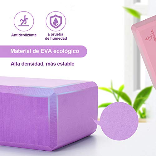 Zacro 2 Pack Bloque de Yoga + 1.5m Banda de Resistencia de Yoga Bloque de Espuma EVA de Alta Densidad para Mejora la Fuerza, el Equilibrio y La Flexibilidad, para Yoga, Pilates y Meditación - 200g