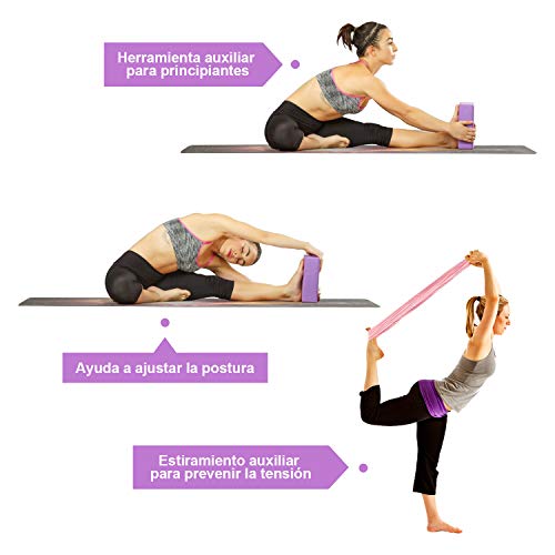 Zacro 2 Pack Bloque de Yoga + 1.5m Banda de Resistencia de Yoga Bloque de Espuma EVA de Alta Densidad para Mejora la Fuerza, el Equilibrio y La Flexibilidad, para Yoga, Pilates y Meditación - 200g