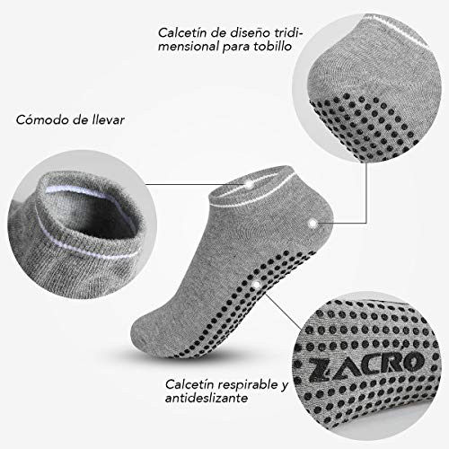 Zacro 4Pcs Calcetines-Yoga Antideslizantes de Mujeres Deportivos para Ejercicio Interior,Cómodo Pilates,Yoga,Fitness,etc (Negro y Gris)