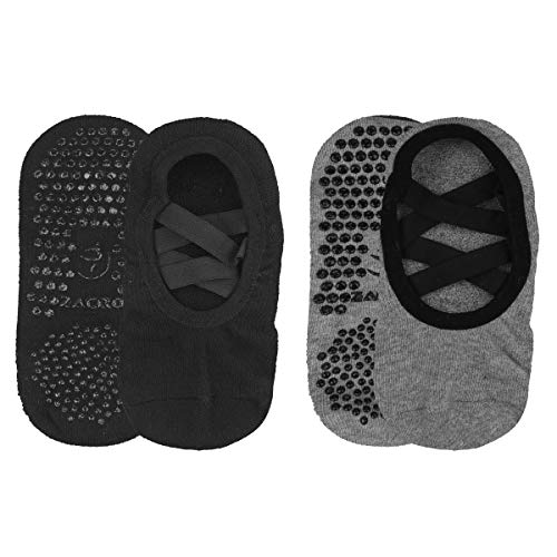 Zacro 4Pcs Calcetines-Yoga Antideslizantes de Mujeres Deportivos para Ejercicio Interior,Cómodo Pilates,Yoga,Fitness,etc (Negro y Gris)