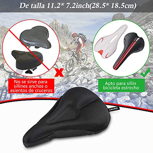 Zacro Cubierta de Gel Sillin Bicicleta, Cubierta de Asiento de Bicicleta, Cubre Sillines Bicicleta Gel Suave 11.2 * 7.2 in, Cojín Sillín Bici Suave, Impermeable y Anti-Polvo, Negro