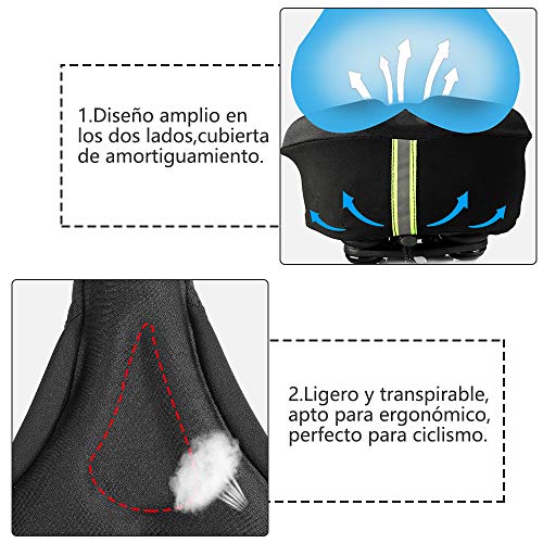 Zacro Cubierta de Gel Sillin Bicicleta, Cubierta de Asiento de Bicicleta, Cubre Sillines Bicicleta Gel Suave 11.2 * 7.2 in, Cojín Sillín Bici Suave, Impermeable y Anti-Polvo, Negro