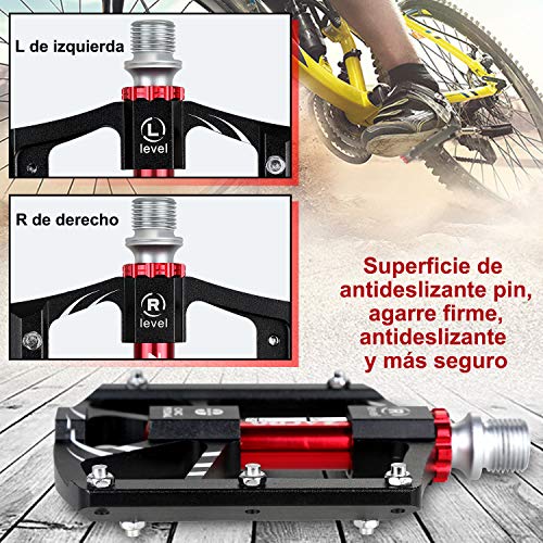 Zacro Pedales Bicicleta MTB de Montaña,Aluminio Antideslizante Pedales Ciclismo Durable,3 cojinetes para Bicicleta de Carretera BMX MTB Road Bicycle 9/16 Pulgadas