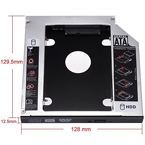 Zacro SATA HDD HD SATA Segundo 2.5 '' Disco Duro Caddy/Optical Bahía de Disco Duro SATA de 12,7 mm Portátil de CD/DVD-ROM de HP Sony Acer IBM ASUS Fujitsu Toshiba etc