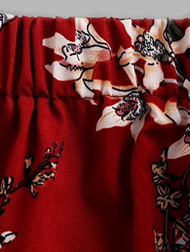 Zaful - Conjunto de camiseta y pantalones cortos para mujer con estampado floral rojo M