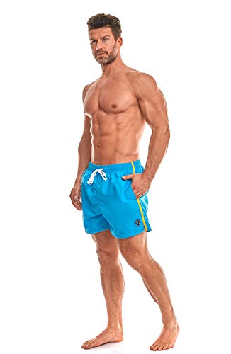 Zagano Milan - Bañador para hombre con bolsillos laterales y bolsillo trasero, pantalones cortos modernos para natación, tiempo libre, deportes acuáticos, en color azul claro, talla 6XL
