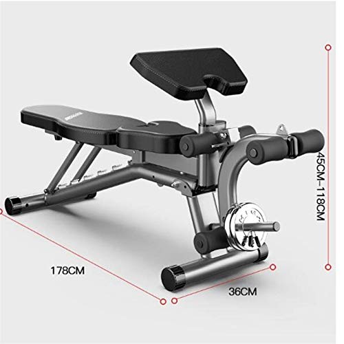 ZAIHW Aptitud All-in-One con Mancuernas/Barra Banco de Entrenamiento - Viene con la Barra del Estante del Soporte, Leg Curl y extraíble Curl de bíceps Predicador Pad - Gimnasio en casa for la aptitu