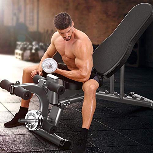 ZAIHW Aptitud All-in-One con Mancuernas/Barra Banco de Entrenamiento - Viene con la Barra del Estante del Soporte, Leg Curl y extraíble Curl de bíceps Predicador Pad - Gimnasio en casa for la aptitu