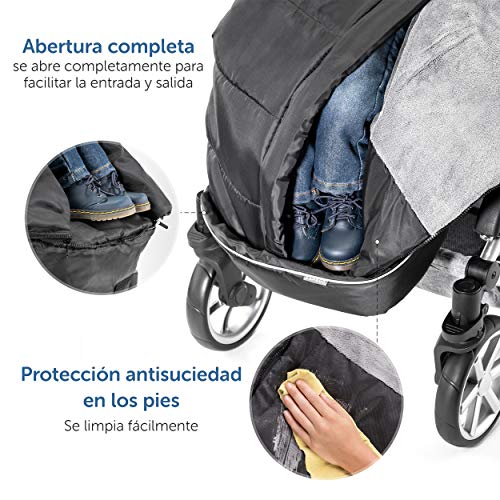 Zamboo Saco Silla Paseo Universal Invierno - Saco para Cochecito bebe antideslizante, forro polar térmico Deluxe, capucha tipo momia, reflectores y bolsa - Negro/gris