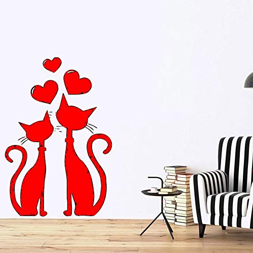 Zaosan Gato Pareja Enamorada corazón Primavera Apliques de Vinilo Adhesivo de Pared Papel Pintado   57x80cm