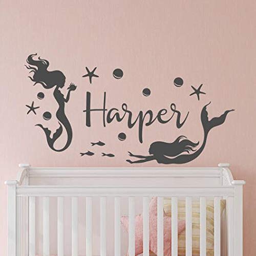 zaosan Sirena Etiqueta de la Pared Personalizada Girls Name Wall Mural Sirena bebé Nursery Decor Nombre Personalizado Sirenas Vinilo Etiqueta de la Pared 79x42CM