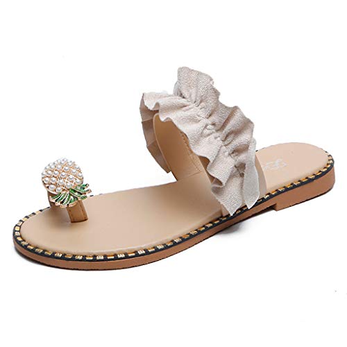 Zapatillas Bohemias Con Puntera Piña Para Mujer Sandalias De Playa Mujeres Niñas Perlas Sandalias Planas Mujer Verano Chanclas Dedo Del Pie Sandalias De Fiesta Zapatos De Verano Wyxhkj