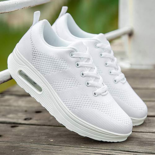 Zapatillas cuña Mujer Deportivas cuña Mujer Zapatos Deporte Gimnasio Zapatillas de Running Ligero Sneakers Cómodos Fitness Zapatos de Trabajo Blanco A 39EU