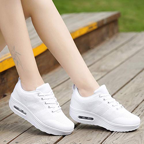 Zapatillas cuña Mujer Deportivas cuña Mujer Zapatos Deporte Gimnasio Zapatillas de Running Ligero Sneakers Cómodos Fitness Zapatos de Trabajo Blanco A 39EU