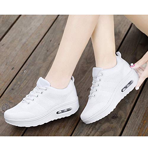 Zapatillas cuña Mujer Deportivas cuña Mujer Zapatos Deporte Gimnasio Zapatillas de Running Ligero Sneakers Cómodos Fitness Zapatos de Trabajo Blanco A 39EU