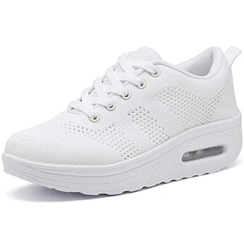 Zapatillas cuña Mujer Deportivas cuña Mujer Zapatos Deporte Gimnasio Zapatillas de Running Ligero Sneakers Cómodos Fitness Zapatos de Trabajo Blanco A 39EU