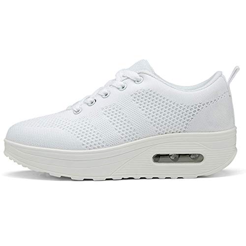 Zapatillas cuña Mujer Deportivas cuña Mujer Zapatos Deporte Gimnasio Zapatillas de Running Ligero Sneakers Cómodos Fitness Zapatos de Trabajo Blanco A 39EU