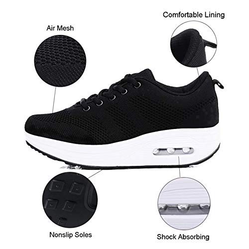 Zapatillas cuña Mujer Deportivas cuña Mujer Zapatos Deporte Gimnasio Zapatillas de Running Ligero Sneakers Cómodos Fitness Zapatos de Trabajo Negro A 40EU