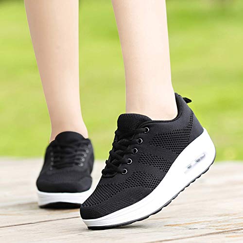 Zapatillas cuña Mujer Deportivas cuña Mujer Zapatos Deporte Gimnasio Zapatillas de Running Ligero Sneakers Cómodos Fitness Zapatos de Trabajo Negro A 40EU