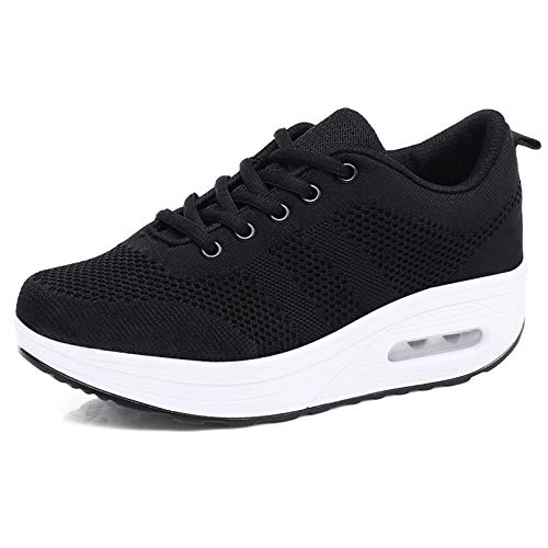 Zapatillas cuña Mujer Deportivas cuña Mujer Zapatos Deporte Gimnasio Zapatillas de Running Ligero Sneakers Cómodos Fitness Zapatos de Trabajo Negro A 40EU