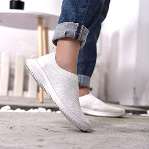 Zapatillas de Andar MAIITRIP para Mujer Zapatillas Antideslizantes Zapatillas de Tenis sin Cordones Entrenador Cómodo Malla de Punto Calcetín Ligero de Lactancia Pie Tenis Blanco Tamaño 6