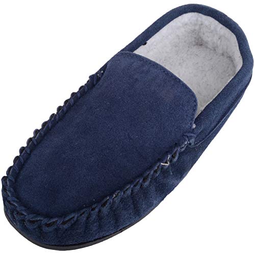 Zapatillas de andar por casa para hombre tipo mocasín con forro polar en el interior y suela de goma antideslizante, color Azul, talla 41 EU