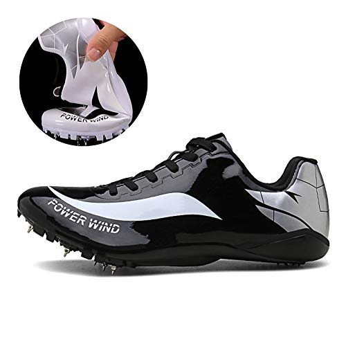 Zapatillas De Atletismo para Hombres, Zapatillas Clavos para Correr Livianos 8 Clavos para Sprint Junior Unisex Zapatos De Salto Largo Competencia Transpirable Dedicado,Negro,43EU