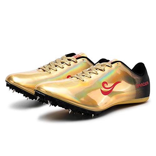 Zapatillas De Atletismo Unisex Zapatillas De Correr Con Clavos Para Hombre Mujer Zapatillas De Atletismo Atléticas Zapatillas De Carrera Con 8 Espigas Niños Niñas,Oro,37EU