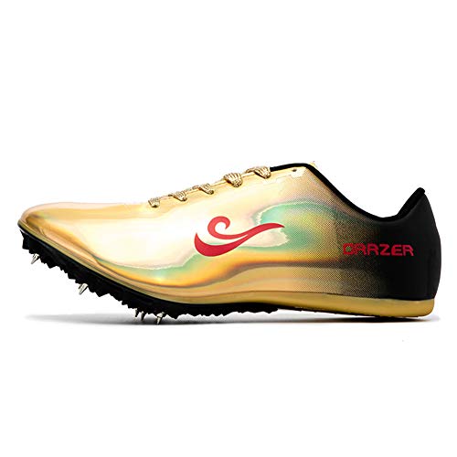 Zapatillas De Atletismo Unisex Zapatillas De Correr Con Clavos Para Hombre Mujer Zapatillas De Atletismo Atléticas Zapatillas De Carrera Con 8 Espigas Niños Niñas,Oro,37EU