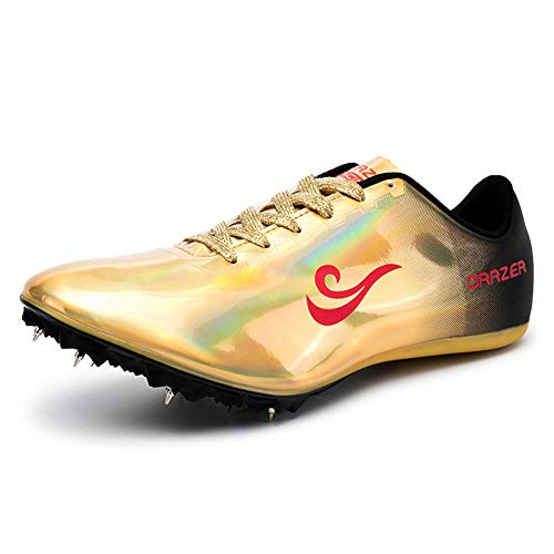 Zapatillas De Atletismo Unisex Zapatillas De Correr Con Clavos Para Hombre Mujer Zapatillas De Atletismo Atléticas Zapatillas De Carrera Con 8 Espigas Niños Niñas,Oro,37EU