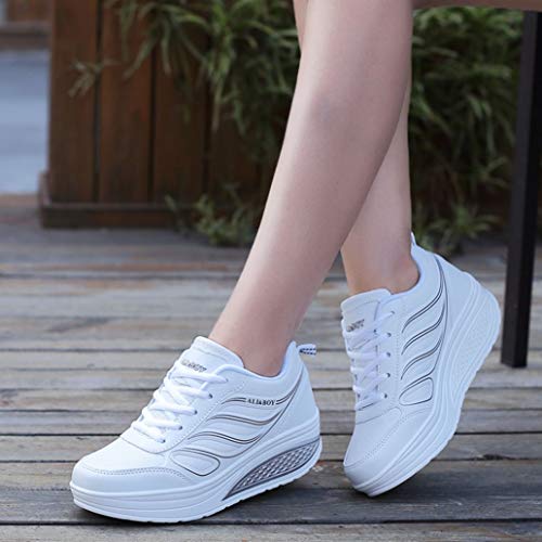 Zapatillas De Deporte De Cuña Tonificadoras para Mujer Plataforma Casual con Cordones Zapatos De Vulcanización Moda Transpirable Adelgazante Fitness Swing Trainers