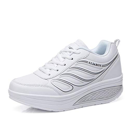 Zapatillas De Deporte De Cuña Tonificadoras para Mujer Plataforma Casual con Cordones Zapatos De Vulcanización Moda Transpirable Adelgazante Fitness Swing Trainers