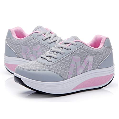 Zapatillas De Deporte De Mujer Plataforma Cuña Tonificadora Calzado Deportivo Ligero Mallas Transpirables Pisos para Trotar Adelgazantes Entrenadores De Swing