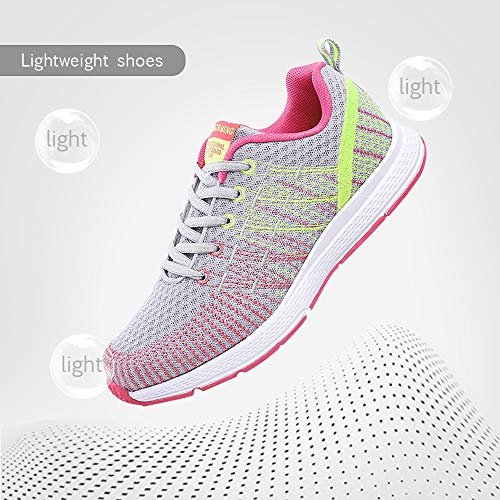 Zapatillas de Deportivos de Running para Mujer Gimnasia Ligero Sneakers Gris-Amarillo 38