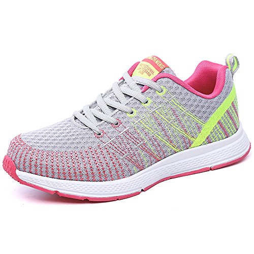 Zapatillas de Deportivos de Running para Mujer Gimnasia Ligero Sneakers Gris-Amarillo 38