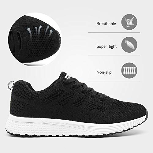 Zapatillas de Deportivos de Running para Mujer Gimnasia Ligero Sneakers Negro Azul Gris Blanco 35-40 Negro 38