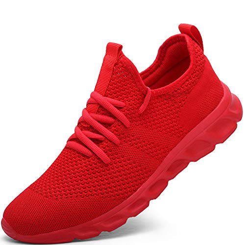 Zapatillas de Running para Hombre Casual Tenis Asfalto Zapatos Deporte Fitness Gym Correr Gimnasio Deportives Transpirables Seguridad Atlético Trekking Bambas Plataform Sneakers Rojo 43 EU