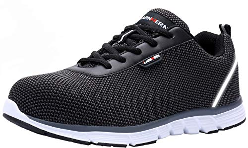 Zapatillas de Seguridad Hombre,LM170130 S1 SRC Zapatos de Trabajo Mujer con Punta de Acero Ultra Liviano Reflectivo Transpirable 45 EU,SRC Negro