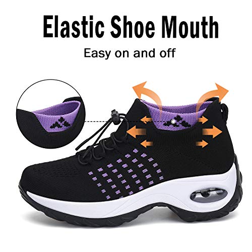 Zapatillas Deporte Mujer Zapatos para Andar Transpirable Mesh Bambas Correr Caminar Calzado Trabajo Morado-Negro, Gr.37 EU