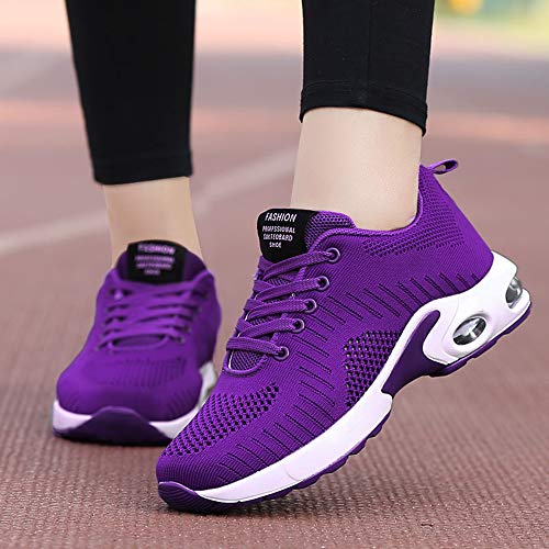 Zapatillas Deportivas de Mujer Air Cordones Zapatillas de Running Fitness Sneakers 4cm Negro Gris Rosado Púrpura Rojo Blanco Morado 42