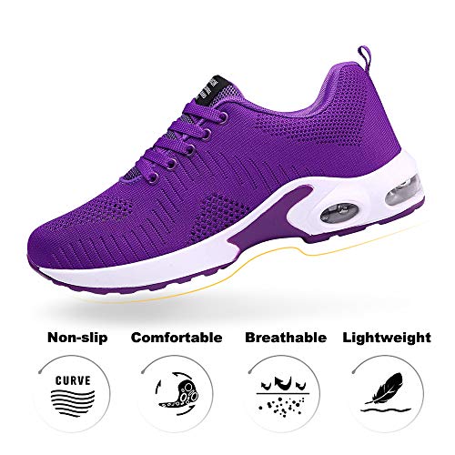 Zapatillas Deportivas de Mujer Air Cordones Zapatillas de Running Fitness Sneakers 4cm Negro Gris Rosado Púrpura Rojo Blanco Morado 42