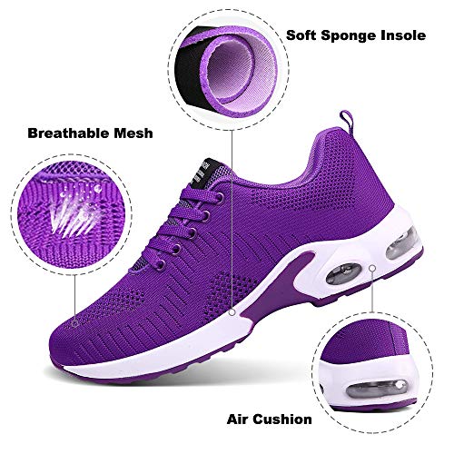 Zapatillas Deportivas de Mujer Air Cordones Zapatillas de Running Fitness Sneakers 4cm Púrpura-1 39