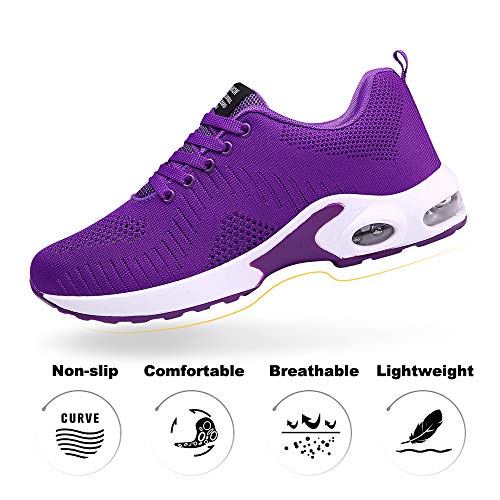 Zapatillas Deportivas de Mujer Air Cordones Zapatillas de Running Fitness Sneakers 4cm Púrpura-1 39