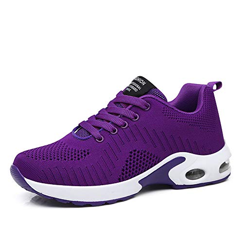 Zapatillas Deportivas de Mujer Air Cordones Zapatillas de Running Fitness Sneakers 4cm Púrpura-1 39