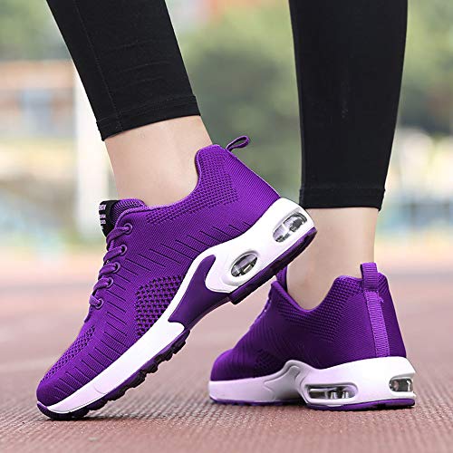 Zapatillas Deportivas de Mujer Air Cordones Zapatillas de Running Fitness Sneakers 4cm Púrpura-1 39