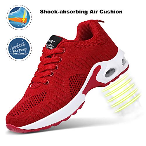 Zapatillas Deportivas de Mujer Air Cordones Zapatillas de Running Fitness Sneakers 4cm Rojo-1 36