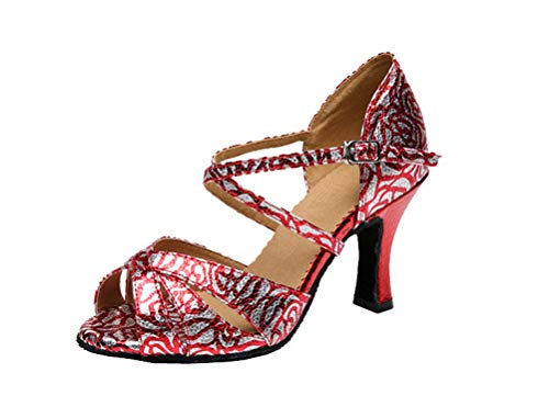 Zapato de Baile Profesional para Mujer con diseño de Baile Latino Tango y Baile de Discoteca Salsa Jazz, Color Rojo, Talla 38 EU