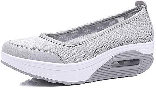 Zapato de Deporte Mujer Malla Cuña Plataforma Zapatillas Transpirable Antideslizante Adelgazar Height-Increasing Fitness Sneaker