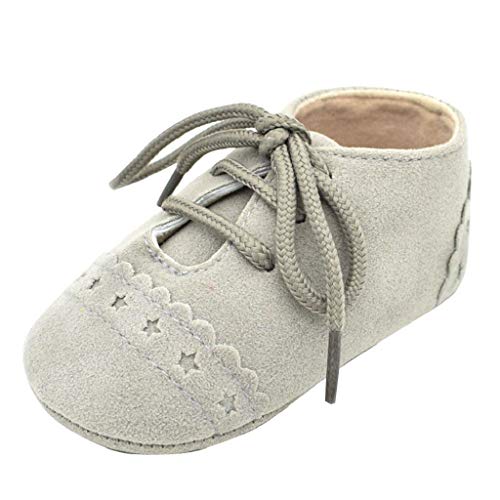 Zapatos Bebé Niña 2019 SHOBDW Zapatos Bebé Niño Verano Suela Suave Antideslizante Zapatillas Ata para Arriba Zapatos Bajos Linda Zapatos Bebé Recién Nacida Zapatos Bebe Primeros Pasos(Gris,0~6)