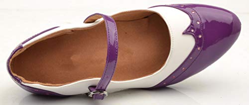 Zapatos de baile modernos Mary Jane para mujer con tacón de bloque y puntera cerrada, color Morado, talla 38.5 EU